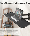 Heavy Duty Wall Mount Keyboard Tray With Adjustable Articulating Arm And Expanded Metal Deck boosting desk setup with laptop.