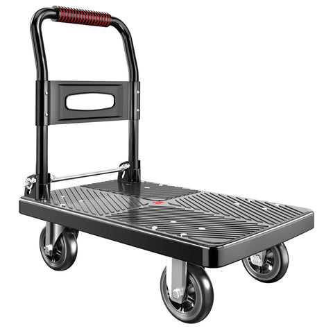 Upgraded Foldable Push Cart Dolly With 660 Lb Capacity Heavy Duty Moving Platform Hand Truck For Easy Haul And Store 4 In PU Wheels 360 Degree Swivel Silent Wheel Black with sturdy platform and padded handle