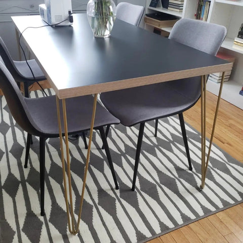 Dining table with 28 Inch Hairpin Legs Set Of 4 For Industrial Metal Coffee Tables And End Tables Tall Iron Furniture Legs Mid Century Modern Style Heavy Duty Gold Finish