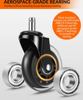 3 Inch Caster Wheel Set Of 5 For Office Chairs, Replacement Wheels With Aerospace Grade ABEC7 Bearings, close-up view