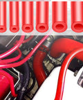 Top Tier Vibrant Red Silicone Vacuum Hose Kit With 6 Sizes 10 Feet Plus 128 Matching Connectors And 24 Spring Clamps For High Pressure Automotive Performance Mods in engine bay