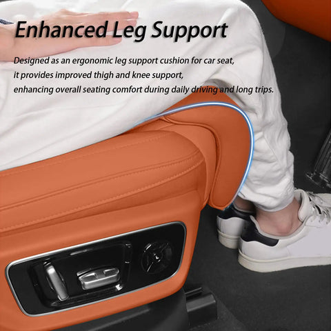 Ultimate Car Seat Leg Extender Cushion For Mini Cooper Se Convertible Jcw Electric Drives shows ergonomic orange cushion improving leg support.