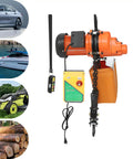 Tough As Nails 1300W Electric Chain Hoist Featuring Pure Copper Motor, remote control, and dual chain for lifting jobs.