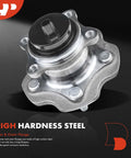 High hardness steel rear wheel bearing and hub assembly with ABS for Toyota Lexus and Scion vehicles 2006 to 2021, five lug pattern.
