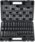 Impact Socket Set 3/8 Inch Drive, 48-Piece Including SAE 5/16 To 3/4 Inch And Metric 8 To 22 Mm, Deep And Shallow 6-Point Sockets, Cr-V Alloy Steel in case