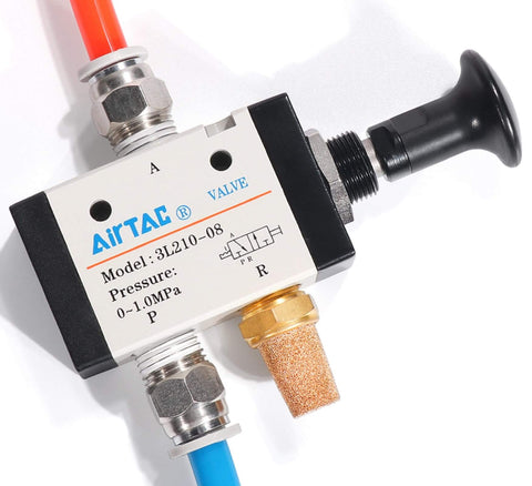 Push Pull Pneumatic Valve with Hand Lever, Three Way Air Control Valve, Direct Acting, 3/8 Inch NPT Ports, Aluminum Alloy Body