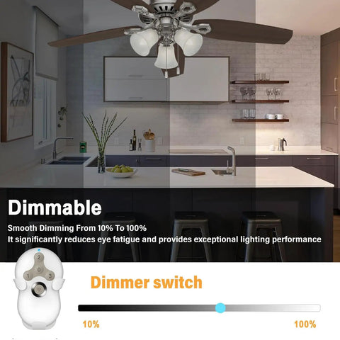 Plug And Play Ceiling Fan Remote Kit With Light Dimmer And 3 Speeds Universal Compatibility For Most Brands Easy Wireless Upgrade No Wiring Needed Replaces 99770 99813 99815 99384 99772 99122 99123 99600 shown with dimmer switch and fan in modern kitchen setting