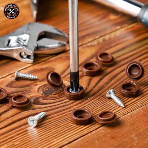 Plastic Hinged Screw Covers With Flip Tops In Brown For Exposed Screws Rust Protection Snap Washer Caps 100 Piece Pack