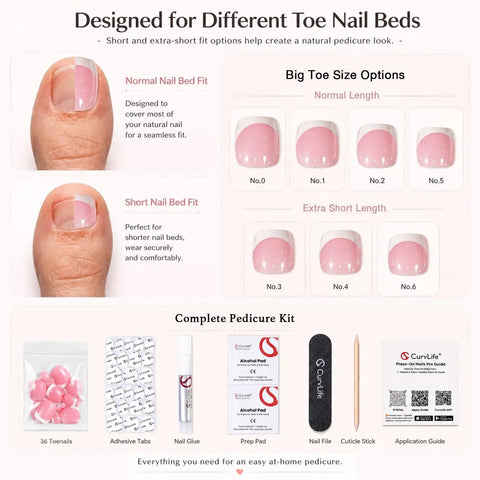 CurvLife Hot Pink Press On Toenails Short Square Glossy Soft Gel Fake Nails With Adhesive Tabs Natural Fit Reusable kit with nail options.