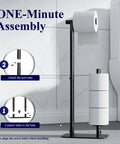 Free Standing Toilet Paper Holder With Four Roll Capacity, Rustproof Metal Stand, Non-Slip Stable Base, Black Finish assembly guide