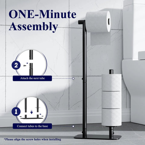 Free Standing Toilet Paper Holder With Four Roll Capacity, Rustproof Metal Stand, Non-Slip Stable Base, Black Finish assembly guide