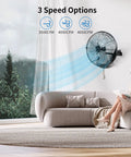 20 Inch High Velocity Wall Mount Fan With Three Speed Heavy Duty Beefy PSC Motor Easy Operation 270 Degree Tilting in living room