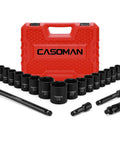 20-piece 1/2 Inch Drive Shallow Impact Socket Set, Metric 10mm To 32mm, CR-V Steel with extension bar and universal joints