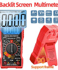 All In One Digital Multimeter Tester 2000 Counts With DC And AC Voltmeter And Ohm Volt Amp Meter in red with backlit screen