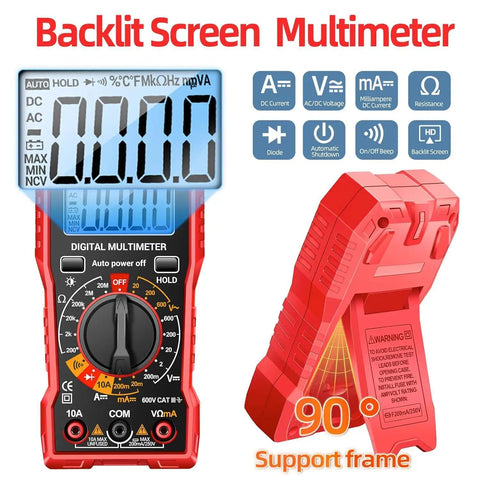 All In One Digital Multimeter Tester 2000 Counts With DC And AC Voltmeter And Ohm Volt Amp Meter in red with backlit screen