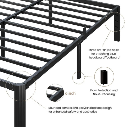 Detailed view of Dead Silent Metal King Size Bed Frame With Attached Headboard showcasing pre-drilled holes and rounded corners.