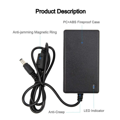 Plug And Play 12V 2.5A Universal Power Adapter 100-240V To DC 12V 30W Charger with cable and plug, fireproof case, magnetic ring