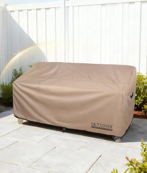 Waterproof Patio Sofa Cover For 60W X 35D X 35H Inch 2-Seater Loveseat Outdoor Furniture, Heavy Duty 600D Polyester With Dual Air Vents, Weatherproof Shield Against Rain Snow Dust And Leaves covering beige loveseat on patio