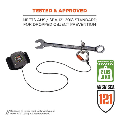 Retractable Tool Lanyard With Locking Carabiner For Belt Or Harness, Gray, ANSI ISEA 121-2018 Certified, 2 Lb Working Capacity