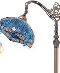 Sea Blue Tiffany Dragonfly Stained Glass Floor Lamp With Gooseneck Arch 12 Inch Shade 64 Inch Tall Antique Bronze Base Corner