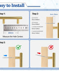 Installation steps for Brushed Gold Cabinet Handles Set Of Four For Kitchen Cabinets And Drawers Two And A Half Inch Center Hole