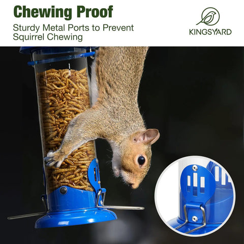 Outdoor Hanging Mealworm Tube Bird Feeder With Wide Perch Squirrel Chew Proof Easy Refill And Clean Metal Construction for Bluebirds