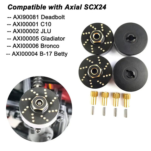 Brass Wheel Weights Set 4 Pack 13g Each For 1 24 Scale RC Crawler Upgrades Includes 7mm Wheel Hex Hub And Extended Hub Adapter