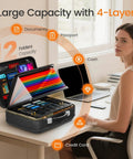 Fireproof Document Box With Lock For Your Important Papers Passport Certificates And Laptop, Tough 5200F Fire Resistance Water Resistant Hard Case File Organizer UL-94 VTM-0 Certified Black showing its large capacity and organized compartments on a desk.