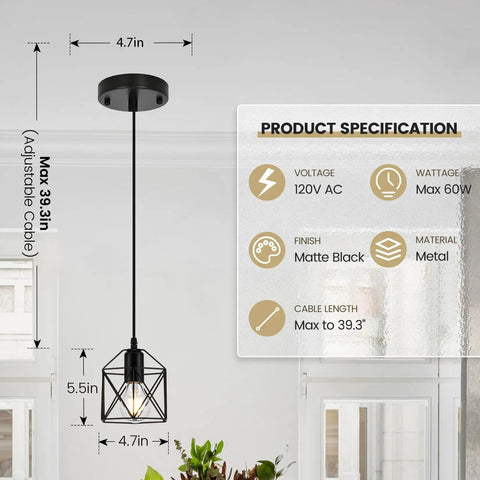 Top Shelf One Light Hanging Pendant Light Fixture With Clean Slick Black Finish And Totally Adjustable Suspension Cord For Kitchen Island Room Vibe Boost, matte black metal, 39.3 in max drop, 4.7x5.5 in size