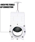 4-inch white PVC gate valve with slip-female connections and top handwheel, front view