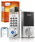 WiFi Smart Door Lock With Keyless Entry And Auto Lock, Remote App Control, Fingerprint, Passcode, And Key Access next to packaging