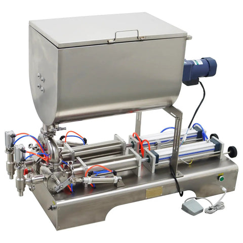 Heavy Duty Kickass Dual Nozzle Paste Filling Mixer With Auto Stirring 80 Liter Hopper And Pneumatic Trigger Switch for creams and industrial oils.