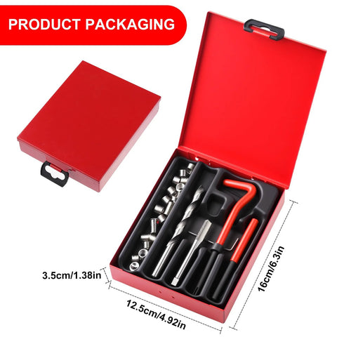 KUNGJUER thread repair insert kit in red carry case; includes M8x1.25 helicoil inserts and HSS drill bits.