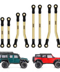Brass High Clearance Link Set for TRX4M Bronco Defender One Eighteenth Scale RC Crawler Upgrades shown with two RC vehicles