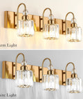 Brass Gold 3 Light Vanity Light With Crystal Accents For Bathroom Over Mirror Modern Style E26 Base Compatible Long 23.6 Inch