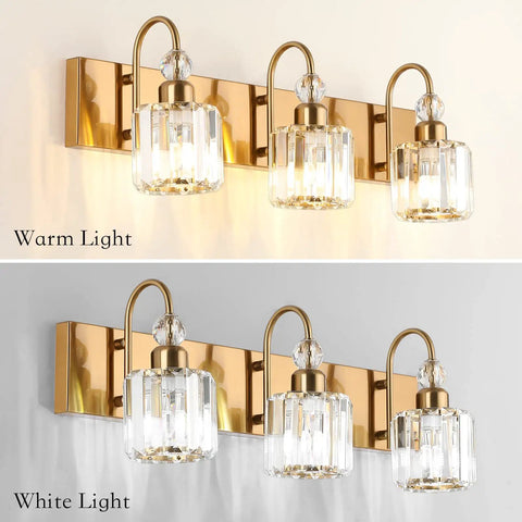 Brass Gold 3 Light Vanity Light With Crystal Accents For Bathroom Over Mirror Modern Style E26 Base Compatible Long 23.6 Inch