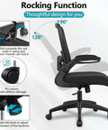 Side view of All Day Comfort Ergonomic Office Chair rocking function, showing flip up armrests and adjustable high back.