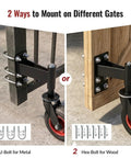 8 Inch Spring Loaded Gate Caster Wheel Heavy Duty Pipe Gate Roller Smooth As Butter Outdoor Slider showing mounting options on metal and wood gates.