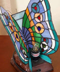 Butterfly Dope Tiffany Style Stained Glass Accent Table Lamp Night Light Handmade With Hand Cut Glass And Durable Metal Base 10 Inch Tall E12 Bulb Not Included, feature view