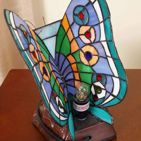Butterfly Dope Tiffany Style Stained Glass Accent Table Lamp Night Light Handmade With Hand Cut Glass And Durable Metal Base 10 Inch Tall E12 Bulb Not Included, feature view
