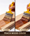 Brush applying Straight Up Tough Outdoor Wood Stain And Sealer Duo For Deck Fence And Patio Semi Transparent Water Based Shield.