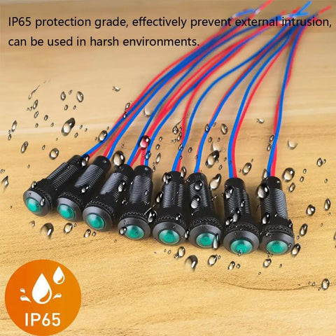 Green LED Indicator Pilot Light Kit For Panels 110VAC 8mm Mounting Hole Flame Retardant Plastic Shell 8 Pieces For Clear Status Signals And Emergency Alerts Easy To Install In Industrial Control Panels For Clear Status Alerts And Quick Diagnostics, IP65 sealed