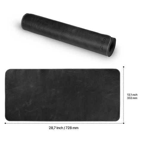 Top Grain Leather Extended Mouse Pad For Office And Gaming Large Desk Mat With Slick Writing Surface Non Slip Base shown unrolled