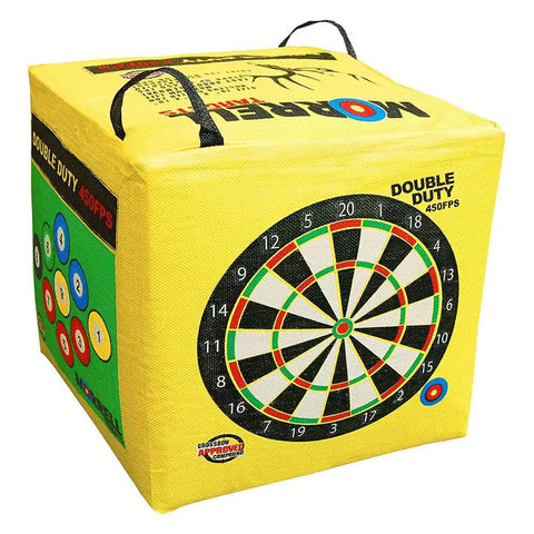 Beast Mode Archery Target Bag For 450 FPS Practice Cube Field Point Target with dartboard pattern, yellow portable design.