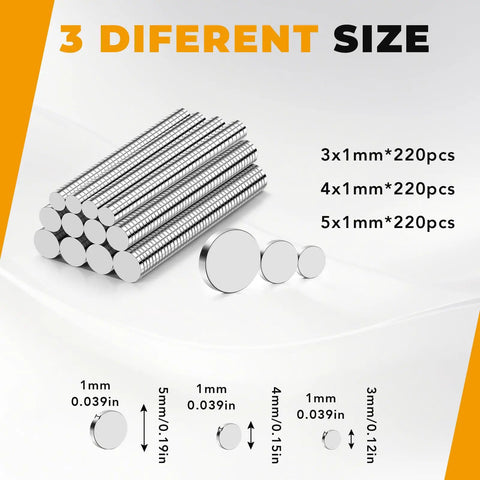 660 Piece Tiny Magnet Set With Assorted Size Variants 3Mm By 1Mm 4Mm By 1Mm 5Mm By 1Mm for Fridge DIY Projects Office Hobbies Crafts