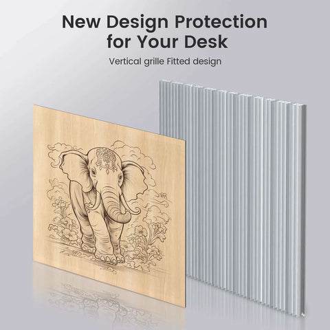 Aluminum honeycomb laser bed panel, 400×400mm/400×300mm, shown with wooden engraving sample