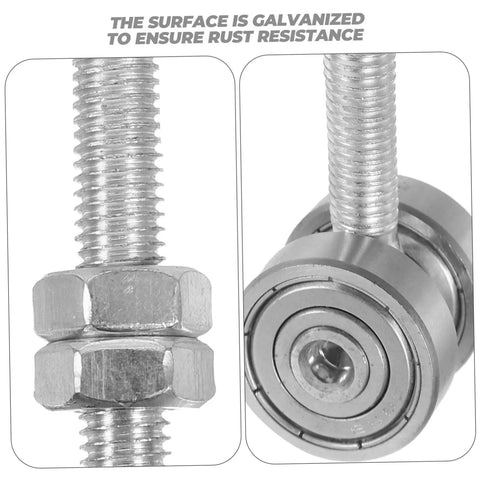 Close-up of galvanized steel bolts and bearings from 4Pcs Heavy Duty Sliding Door Rollers With Double Wheel Pulley Bearings.
