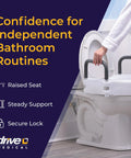 Person using 2-In-1 Raised Toilet Seat With No-Slip Removable Padded Arms For Easy Sit And Stand, 5-Inch Height Increase, Secure Locking Attachment