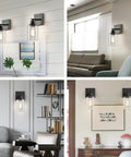 Plug In Rustic Wall Sconces Set Of 2 Modern Vanity Lights With Glass Shades E26 Base Matte Black Finish in living and hall spaces