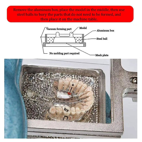 Pro Grade Dental Vacuum Forming Machine With Heavy Duty Vacuum Suction And Symmetrical Heating System For Precise Thermoformed Molds Steel Ball Precision Technology Blue, aluminum box and steel balls